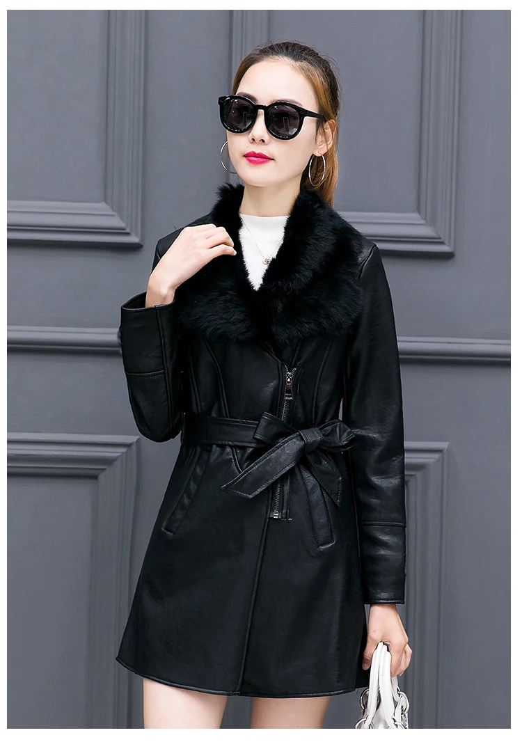 SWYIVY кожаная женская куртка из искусственной кожи с меховым воротником, теплая Новинка, зимнее женское приталенное пальто средней длины, дизайнерские женские кожаные куртки, пальто XXL