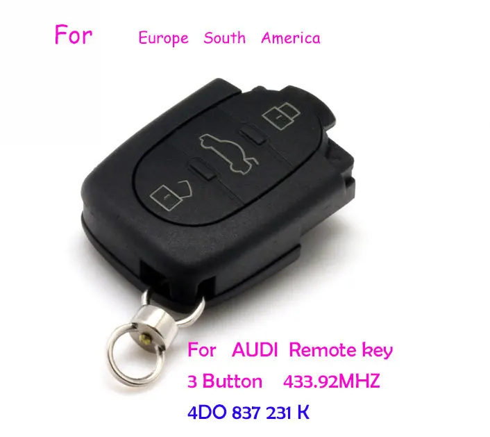 Авто ключ A6 3 кнопки 4DO 837 231 K подходит для использования 2006 лет назад 433 92 МГц