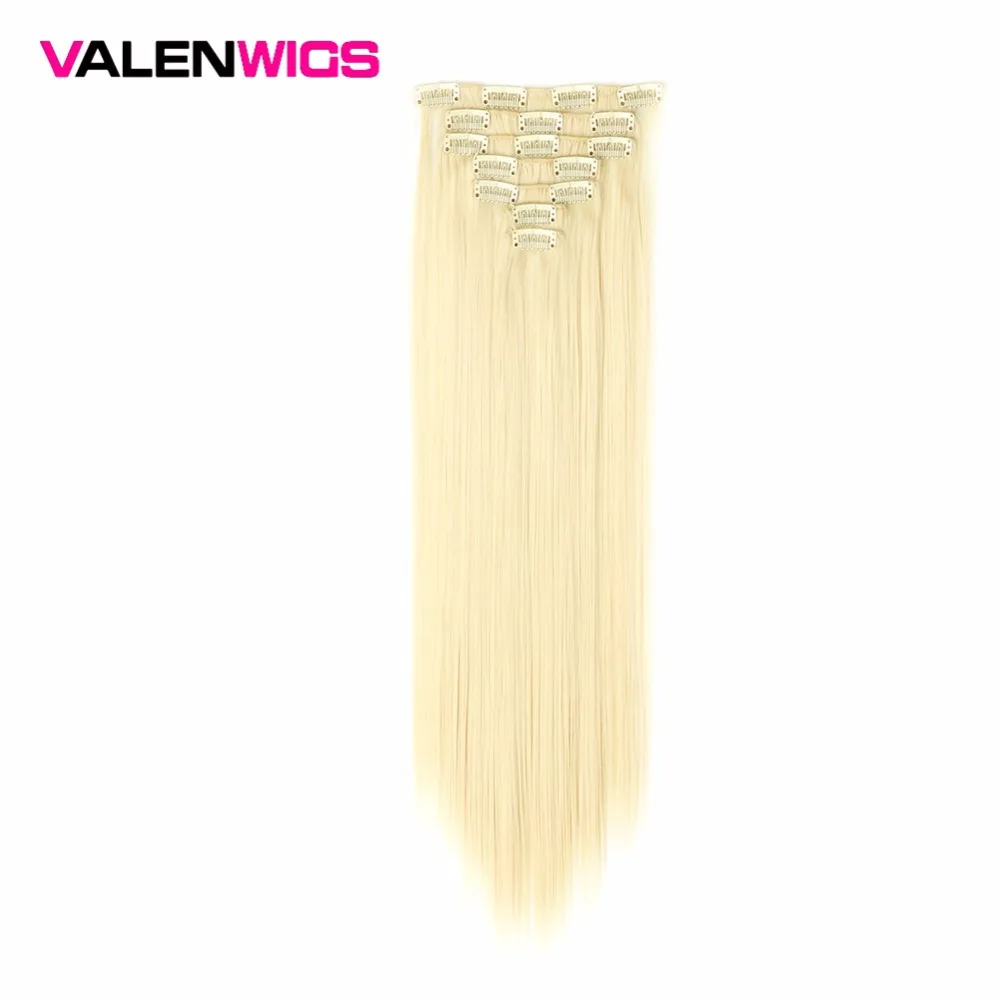 

Valenwigs 22"100g Synthetic High Temperature Fiber Full Head Long Straight Pure Color 7 Pic Hair Pieces Clip In Hair Extension