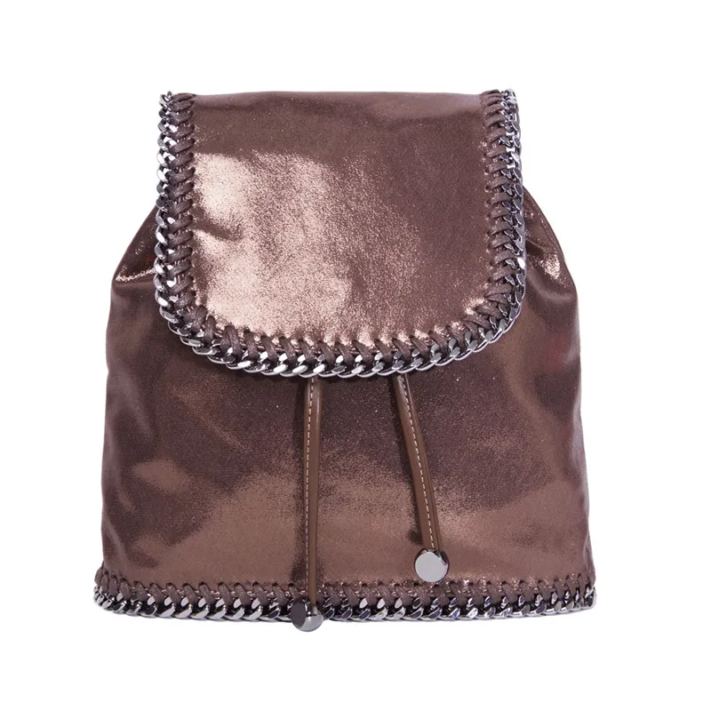 

Estelle Wang Women's Small Backpack Softback Korean Drawstring Flap Chain Girl School Bags Dailypack Import PVC Leather Cute Bag