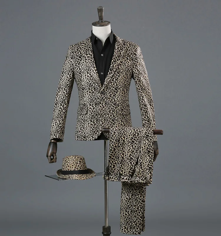 

Loldeal Crazy Suits for Men Comes with Jacket Pants and Tie in hat Tide Leopard Print DJ Singer Nightclub Stage Wedding Suit