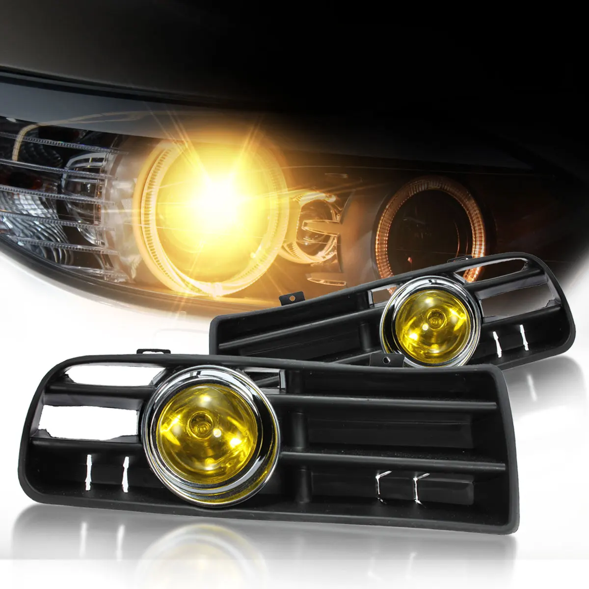 

2Pcs Car Front Grille LED Yellow Fog Light Lamp Lower Grill for VW Golf MK4 GTI TDI 1998 1999 2000 2001 2002 2003 2004