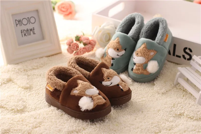 Children's Cartoon Fox Warm Velvet Slippers, Crianças,