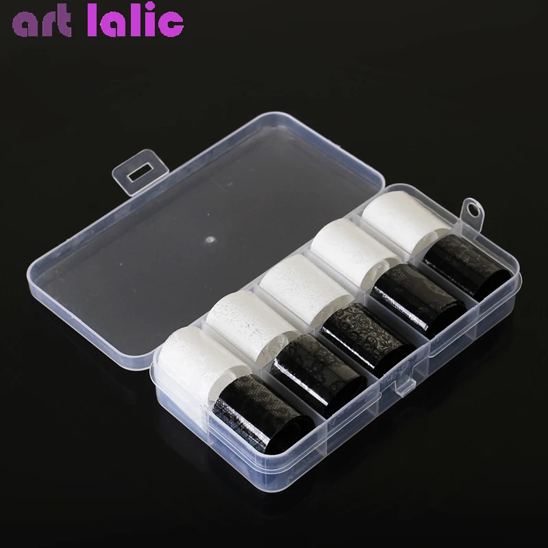 10 Rolls 2.5*100cm New Black White Lace Transfer Foil Nail Art Sexy Full Wraps Flower Glue Adhesive DIY Manicure Styling Tools 10 Rolls 2.5*100cm New Black White Lace Transfer Foil Nail Art Sexy Full Wraps Flower Glue Adhesive DIY Manicure Styling Tools
