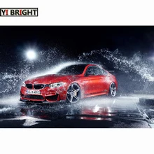 5D Diy יהלומי ציור אמנויות ומלאכות אדום רכב בגשם תמונה תפר צלב ציור rhinestones יהלומי רקמת בית תפאורה(China)