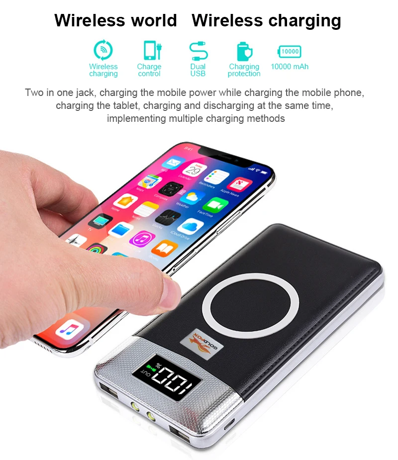 QI Wireless Charger 10000mah Portable Dual USB Power Bank with Digital Display External Battery font b