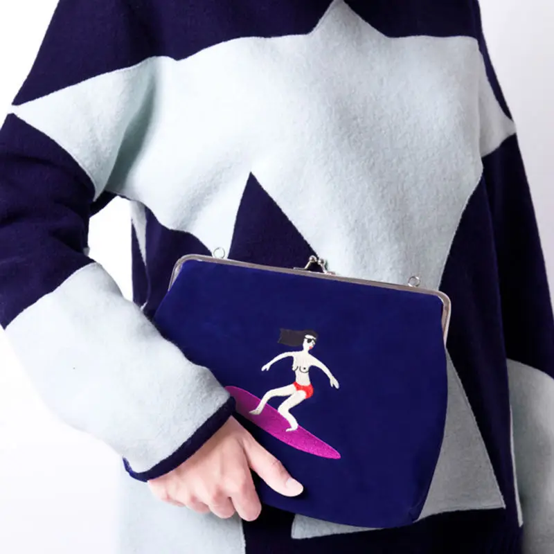 YIZI embroidery font b clutch b font bags with metal hasp and shoulder straps for font