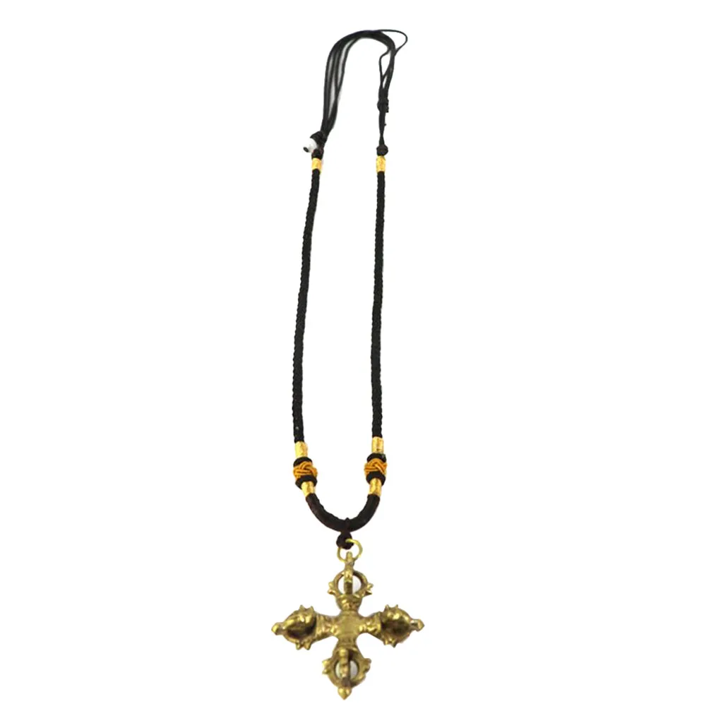 Nepal Tibet Buddhism Copper Cross Vajra Pestle Pendant Necklace Bring Lucky