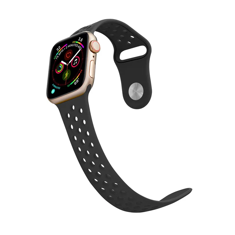 Силиконовый чехол для Apple, ремешки для часов для Apple Watch4/3/2/1 спортивные дышащие освежающий наручный ремешок для наручных часов Iwatch, ремешок серии 44/42/40/38 мм