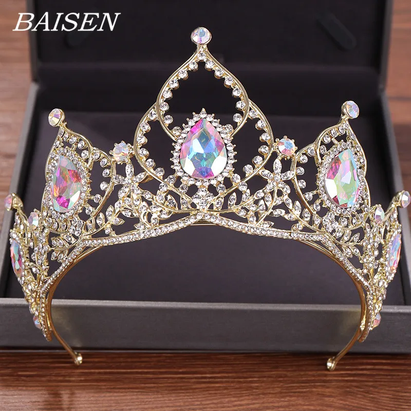 Crystal Tiara Crown For Bride Hair Accessories Wedding Colorful Crystal