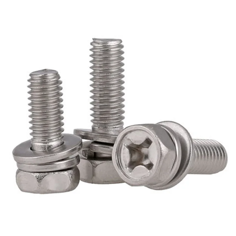 

1pcs M10 304 stainless steel Phillips Hexagon screws Three combination screw Pocket hex Combinations bolt 20mm-50mm Length