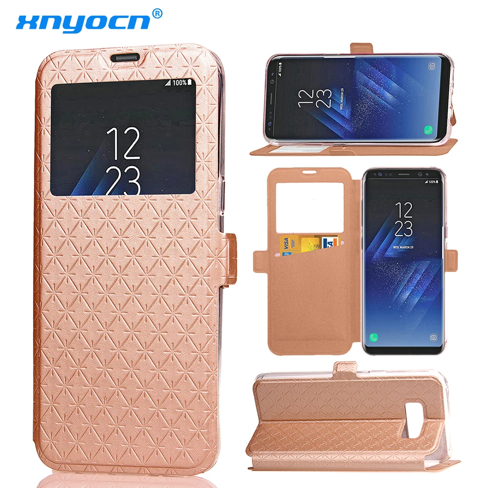 

Luxury PU Leather Window View Card Slot Phone Case for Samsung Galaxy S8 S7 S6 Edge Plus J5 J7 Prime J3 A3 A5 2016 2017 Cover