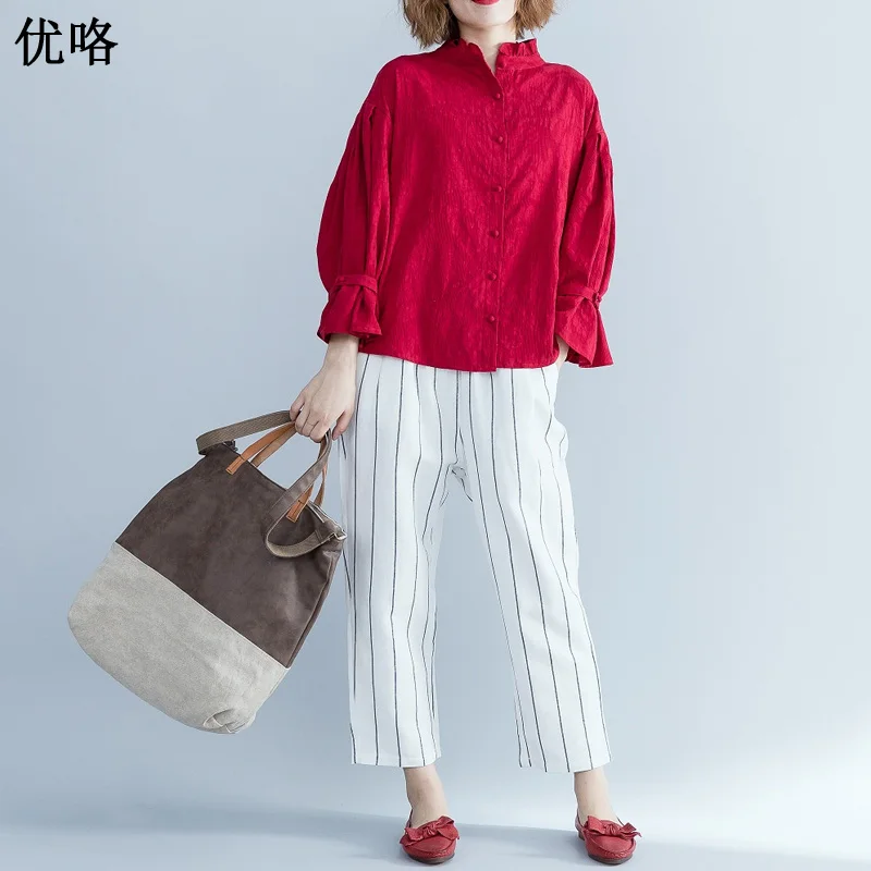 

Women Spring Cotton Shirt Plus Size Ruffle Sleeve Casual Loose Tops Tees Femme Large Size White Womens Tops And Blouses 4XL 2019