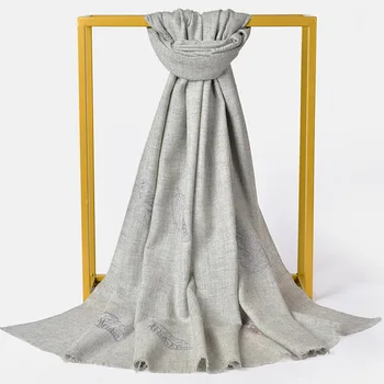 

Luxury 2019 New 100% Wool Scarf Shawl Women Stay Warm Shawls and Wraps for Ladies Pashmina Solid Winter Embroidery Wool Scarves