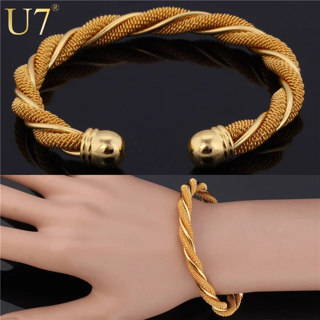 U7 Twisted Bangle Armband Trendy Goud Zilver Kleur Sieraden U7 Twisted Bangle Armband Trendy Goud Zilver Kleur Sieraden Groothandel 6 Cm Ronde Manchet