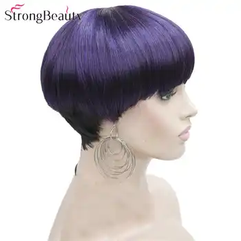 Strongbeauty Short Wigs Women Synthetic Brown Purple Hair Mushroom