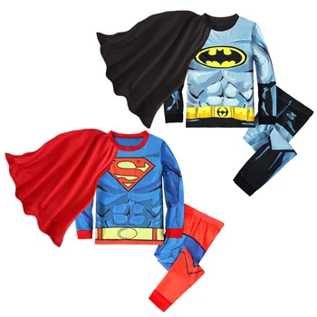 

Children 100% Cotton Superman Pajamas 2019 New Spring Winter Batman Long Sleeve Home Boys Suit Kid Boys Clothes Cartoon 2Pcs Set