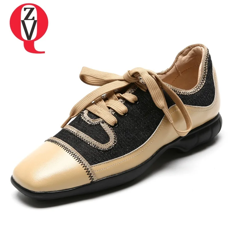 

ZVQ shoes women 2019 spring new concise high quality genuine leather women pumps cross-tied square toe outside comfortable shoes
