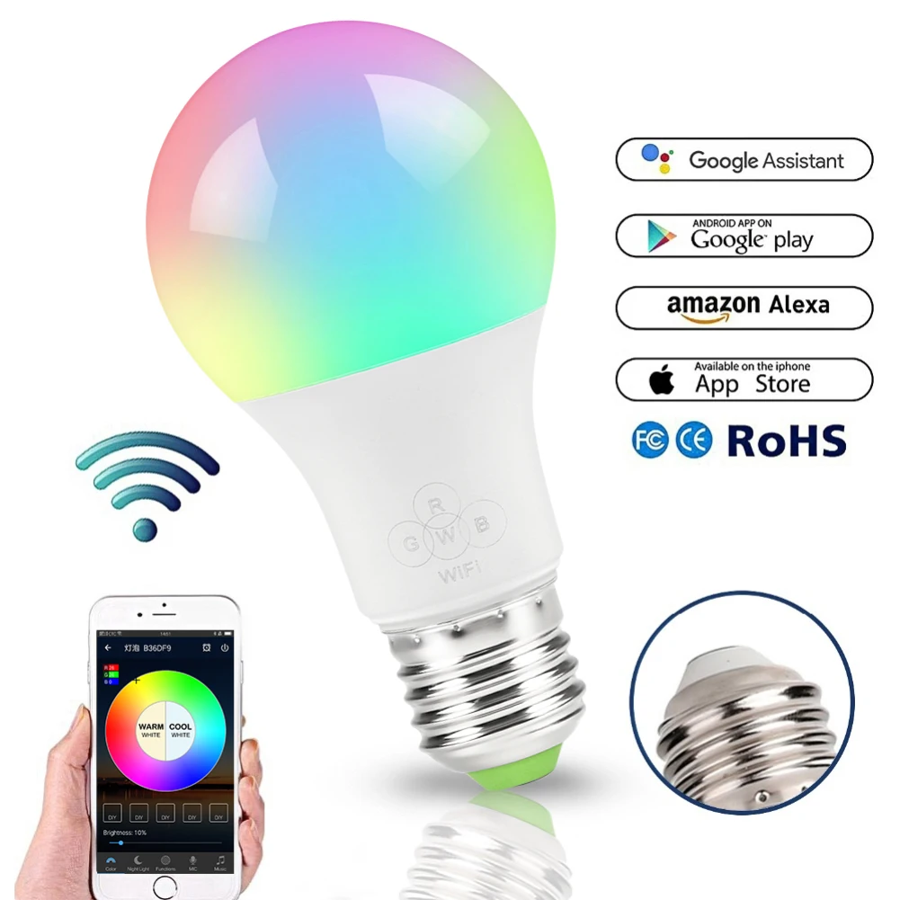 OOBEST WiFi умный светильник, Диммируемый, многоцветный, Wake-Up светильник s, RGBWW светодиодный светильник, совместимый с Alexa и Google Assistant
