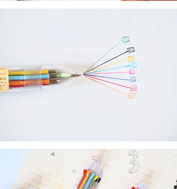 1 шт. Записная книжка для студентов, домашняя письменная ручка, многоцветная шариковая ручка, Heshuo, без печати, восьмицветная прозрачная шариковая ручка