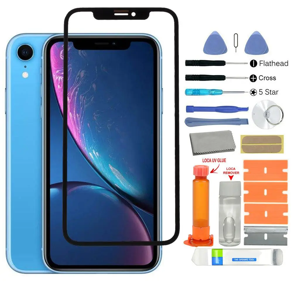 

Replacement Phone Front Outer Glass Screen Lens UV Glue Kits Set for iPhone XR New