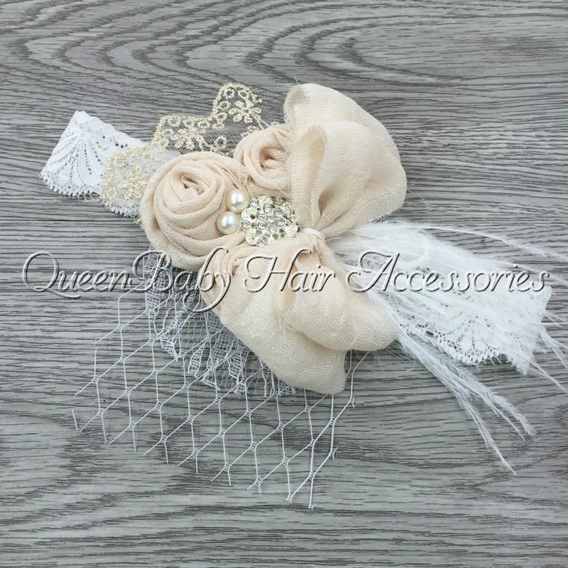 

Vintage Baby Girls Lace Headband Rayom Slub Rosette Softy Fabric Bow Hairband Newbron Bandana For Baby Hair Accessory Kidocheese