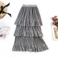 Шелковистая мягкая плиссированная Женская юбка для девочек с эластичной резинкой на талии женские длинные юбки тонкая многослойная юбка для торта штаны для отдыха с листьями лотоса