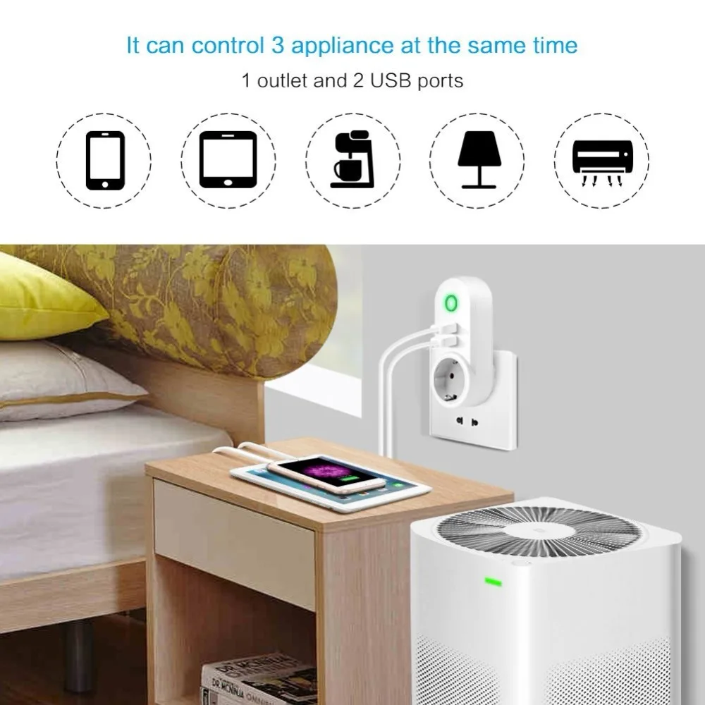 Смарт розетка с Wi Fi и таймером 10 А 2 USB порта|Умные розетки| |