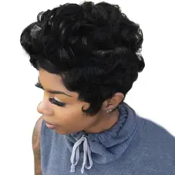 Цена завода 1 pc Для женщин модные женские накладные черный парик девушка короткие волнистые вьющиеся прическа синтетические 21 см