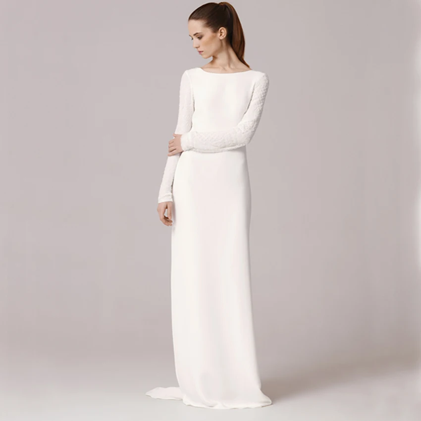 long sleeve sheath wedding dress with beading