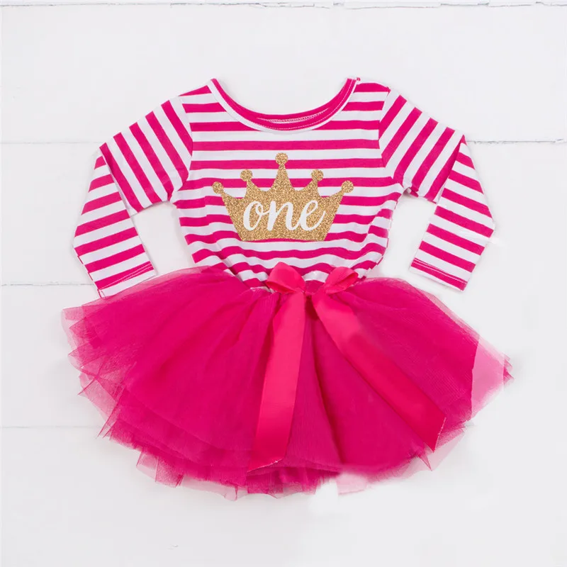 Winter Toddler Girl Baptism Dress For 1 2 3 Year Birthday Party Baby Dress Children's Clothing Girl Striped Baby School Dresses