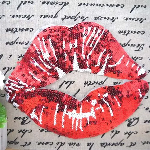 

Large patch paillette red lips patches for clothes applique T-shirt DIY decoration accessories.