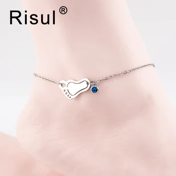 Risul Foot anklets birth/luckyStone 12pcs/lot mixed Stainless steel both sides mirror polished Rolo anklet chain (Jan-Dec. 1pc)