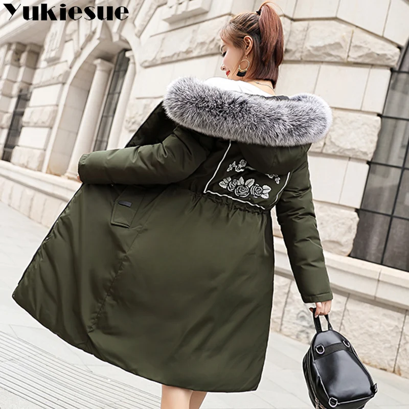 winter jacket women parka 2018 winter warm plus thick Big faux fur collar hooded coat female Plus size XXXL Women's down jacket