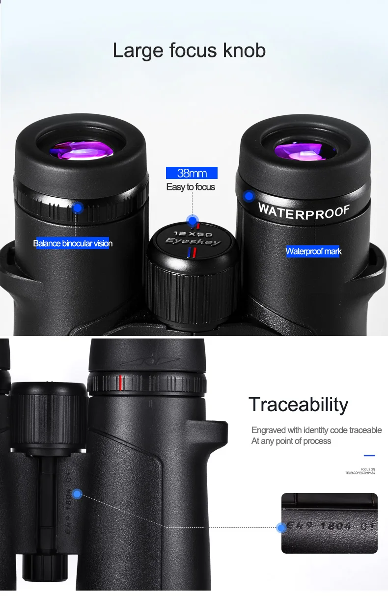 Noturna para a Caça de Acampamento Ipx8 à Prova Eyeskey Binóculos Super-multi Revestimento Dwaterproof Água Bak4 Prisma Óptica Telescópio hd Visão ed 12x50 11 Telescópio e binóculos