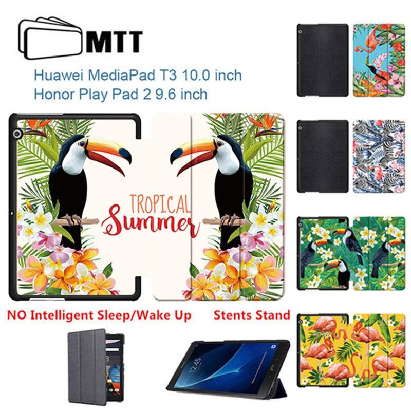 

Print Flamingo Slim PU Case for HUAWEI MediaPad T3 10 Trifold Flip Leather Honor Pad 2 9.6" Tablet Smart Protective Stand Cover