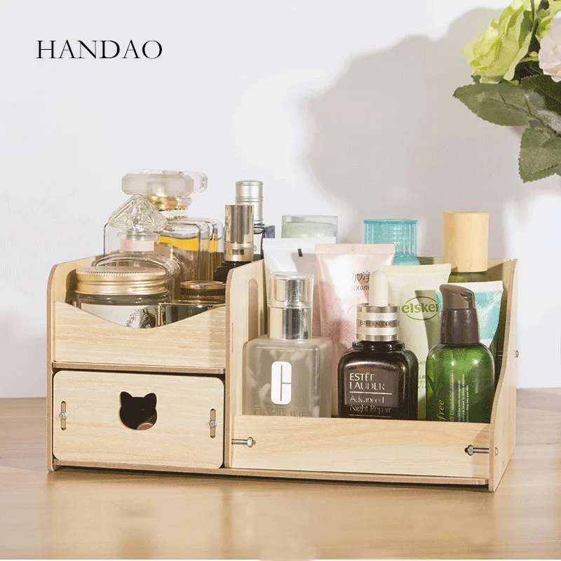 Wood Storage Box Holder for Makeup Organizer Eco-Friendly Wooden Board Cosmetic Little Home Office Desktop Drawer | Дом и сад