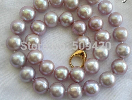 

~~ W&O656 >>stunning wow big 13mm round lavender freshwater cultured pearl necklace b237