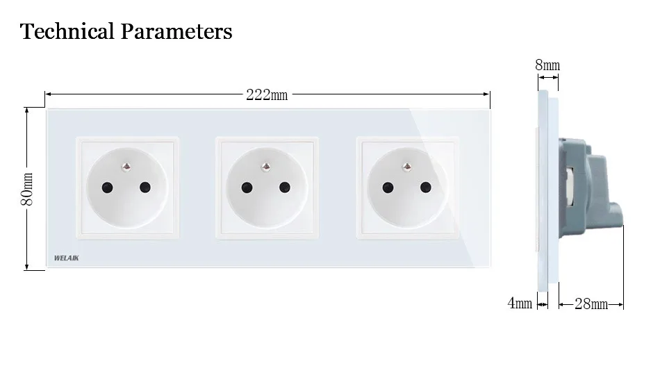 Welaik Стекло Панель ЕС стены разъем розетка Белый Черный Франции Стандартный Мощность разъем AC110~ 250 В a38f8f8fw/ b