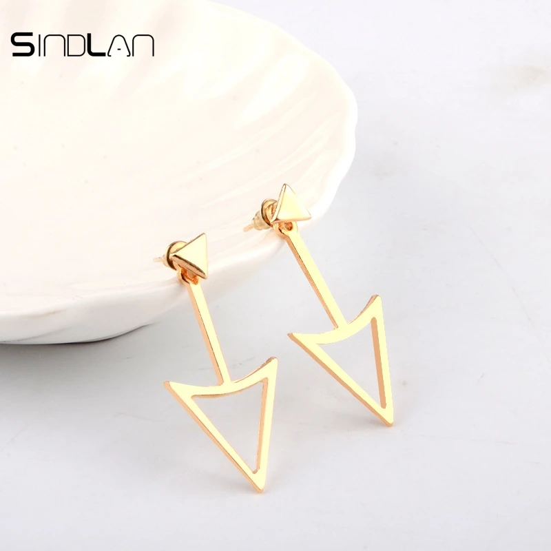 

Sindlan Earrings Fashion Vintage Wedding Jewelry Simple Gold Silver Charming Hollow Triangle Stud Earrings For Women
