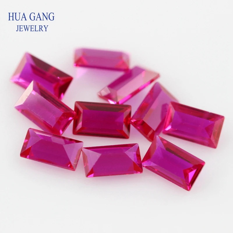 5# Ruby Synthetic Corundum Gems Stone Rose Red Stone Rectangle Shape Parallel Cut For Jewelry Size 1x2~5x7mm