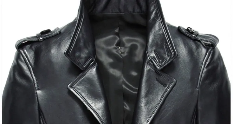 Брендовые Роскошные овчины из натуральной кожи средней длины куртки для мужчин 2019 дизайн черный Slim Fit плюс размер 4XL кожаный Тренч куртка