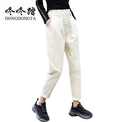 DONGDONGTA 2019 новые летние женские модные джинсы для девочек повседневные с высокой талией джинсовые брюки длиной до щиколотки брюки NZJ-3302