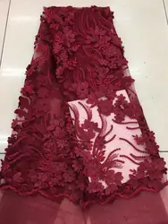 2018 Новый 3d Цветочная кружевная ткань высокое качество свадебные французский чистая вышитые сетки бусинами платье винного цвета RF230c