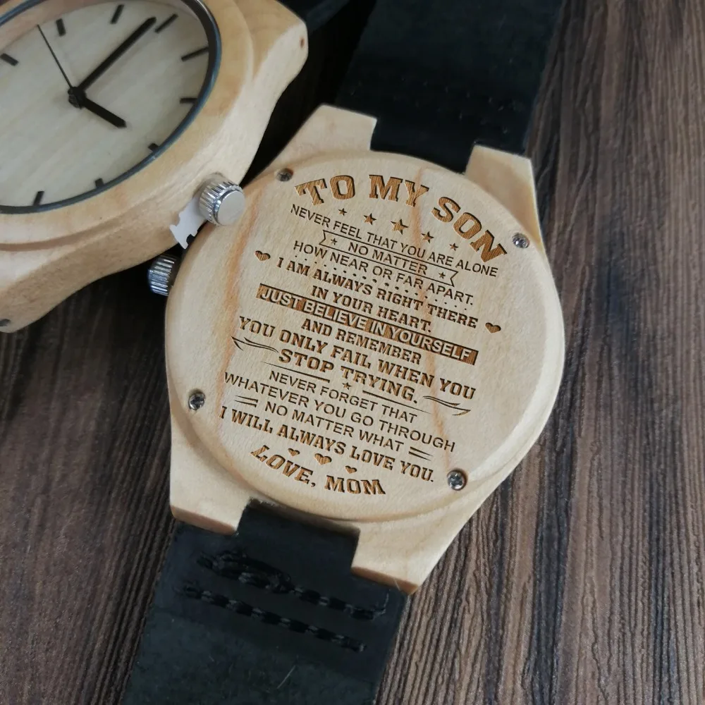 X1800-2 To My Son-Wood Engraving Men Watch Family Gifts Personalized Watches Special Groomsmen Present a Great Gift for Men diy wood family friends birthday reminder special dates planner board деревянный календарь главная висячий декор подарочный стиль 1