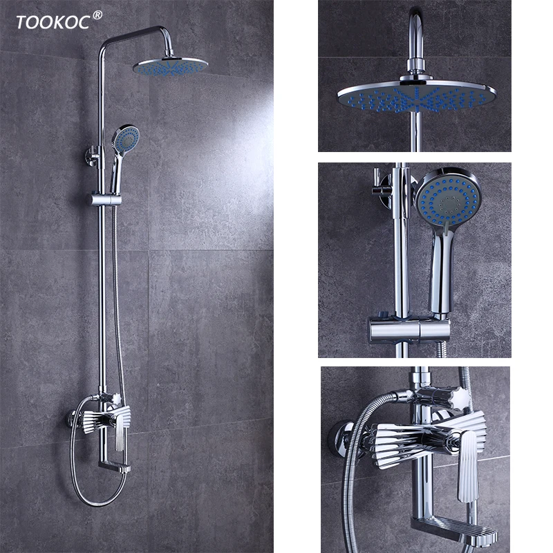 

TOOKOC Chrome Bathroom Shower Fan-shaped handle Shower Mixer Faucet Rotate lifting Cold and Hot Water Tub Spout Head Handshower