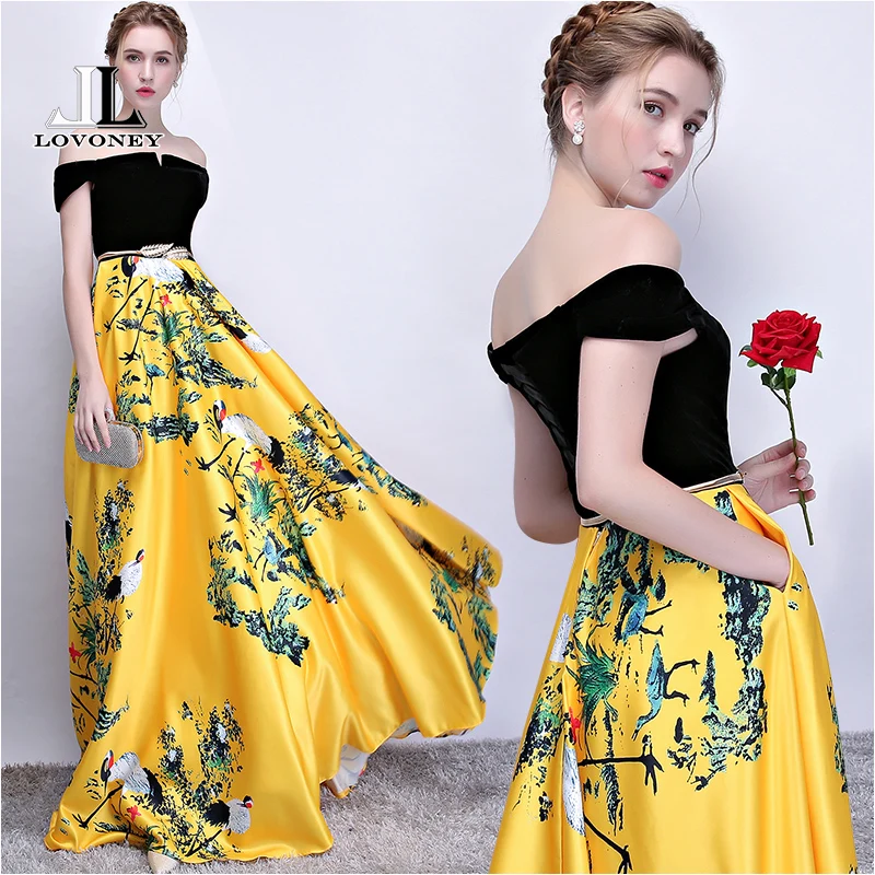 LOVONEY Flower Pattern Evening Dress Long Vintage Prom Party Dresses Evening Gown Women Formal Occasion Dress Floor Length YS402 LOVONEY Flower Pattern Evening Dress Long Vintage Prom Party Dresses Evening Gown Women Formal Occasion Dress Floor Length YS402
