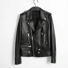 Женская куртка из натуральной кожи, Женская куртка из овчины, мотоциклетная Повседневная осенне-зимняя женская верхняя одежда размера плюс XXXL