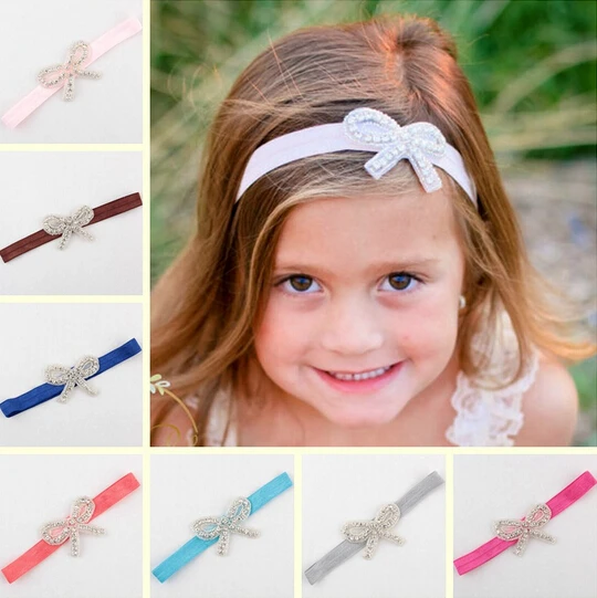 10 pcs/lot , Stunning Rhinestone and Bead Bow Elastic Headbandelastic