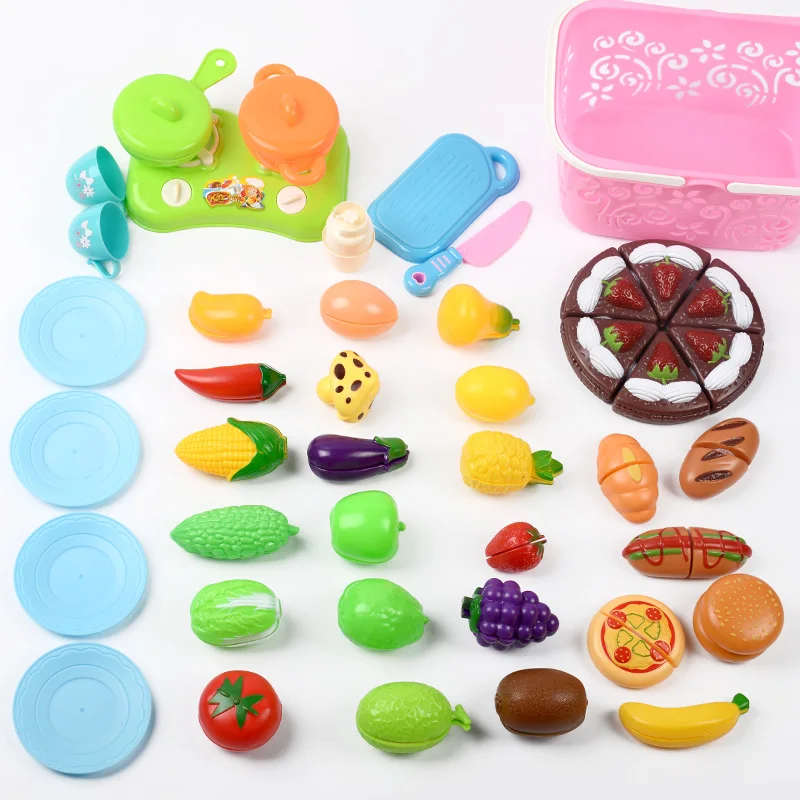 Детская кухонная игрушка для детей, фрукты и овощи, набор для приготовления пищи, ролевые игры, посуда, искусственные продукты, подарок для девочек - Цвет: 43pcs